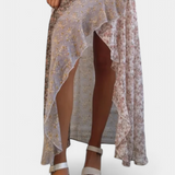 Vestido Floral Ruth Largo con Mangas 3/4 y Paneles con Volantes