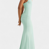 Vestido Largo Lusiana con Espalda Descubierta y Cuello Halter