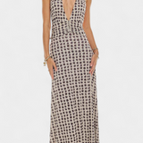Vestido Maxi de Lunares Melody con Cuello Halter y Cintura Fruncida