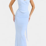 Vestido Maxi de Malla Blair con Corsé Fruncido