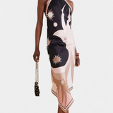 Vestido Rosenda con Espalda Abierta y Estampado Abstracto