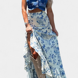 Falda Maxi Floral Kala con Abertura y Volantes