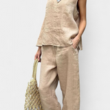 Conjunto de Chaleco Sin Mangas y Pantalón Leona en Lino de Algodón