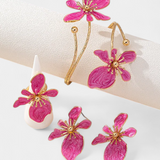 Conjunto de Accesorios Florales: Pulsera + Pendientes + Anillos