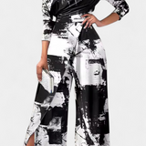 Mono Brina de Tie Dye Largo con Diseño Off-Shoulder y Pierna Ancha con Abertura