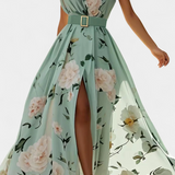 Vestido Floral Nila con Volantes y Abertura Lateral en Chifón