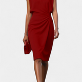 Vestido Midi de Manga Larga Mona con Cuello Redondo