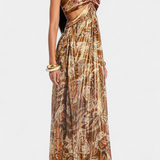 Vestido Maxi Tasha con Cuello Halter y Espalda Abierta con Detalles Recortados