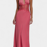 Vestido Largo Ashanty con Escote Halter y Cintura de Encaje Transparente