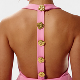 Vestido Mini Yvonne con Cuello Halter y Espalda Abierta con Detalle Floral