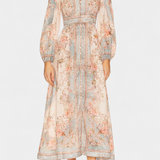 Vestido Maxi Acampanado Dorotila con Estampado Floral, Botones y Mangas Globo