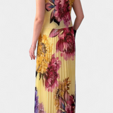 Vestido de Chifón Plisado Largo Shaya con Estampado