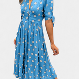 Vestido Midi de Lunares Lizzie con Escote en V Profundo