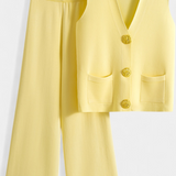 Conjunto Jacey de Punto con Chaleco y Pantalones de Pierna Ancha