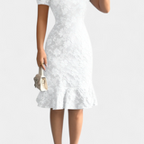 Vestido Midi Ajustado Champel con Mangas Abullonadas