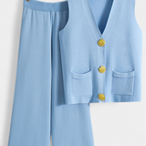 Conjunto Jacey de Punto con Chaleco y Pantalones de Pierna Ancha