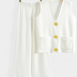 Conjunto Jacey de Punto con Chaleco y Pantalones de Pierna Ancha