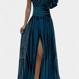 Vestido Maxi Elegante Bethania con Un Hombro y Rayas