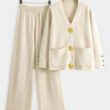Conjunto Aireen de Punto con Cárdigan y Pantalones de Pierna Ancha