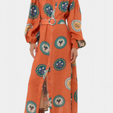 Vestido Maxi de Lino Sibley con Estampado Exclusivo y Cinturón