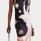 Vestido Rosenda con Espalda Abierta y Estampado Abstracto