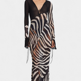 Vestido Taisia de Impresión de Cebra con Escote Profundo