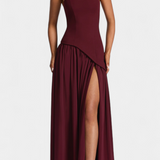Vestido Maxi de Chiffon Celaena con Hombros Descubiertos y Abertura Lateral