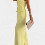 Conjunto Elegante Paloma de 2 Piezas con Blusa Sin Mangas y Pantalones Fluidos