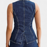 Chaleco sin mangas de mezclilla Raya y pantalones cortos de tiro alto