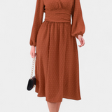 Vestido Midi de Oficina Faela con Puntos Suizos
