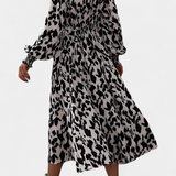 Vestido Nerin A-Line con Estampado de Leopardo y Cintura Ajustable
