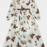 Vestido Maxi Amanda Floral con Escote en V y Mangas Largas