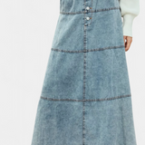 Falda Maxi de Denim Lorraine con Detalle de Plumas