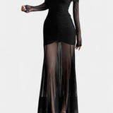 Vestido Cornella Maxi Sin Tirantes con Pliegues Esculturales