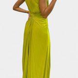 Vestido Maxi Plisado Shiloh con Abertura Lateral y Escote Cruzado