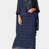 Vestido Midi Rosaria con Volantes y Bordes Deshilachados
