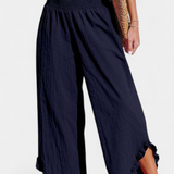 Pantalones Palazzo Justina con Volantes y Cintura Alta