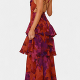 Vestido Domenica de Chiffon con Escote en V y Capas Fluidas