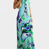 Vestido Largo Valera con Estampado de Espirales y Corte Sin Mangas