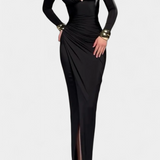 Vestido Freda de Manga Larga con Escote en V y Pliegues