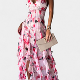 Vestido Maxi Bonnie con Volantes Florales y Cortes Laterales