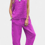 Conjunto de Chaleco Sin Mangas y Pantalón Leona en Lino de Algodón