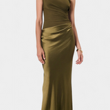 Vestido de Fiesta Largo con Pliegues Ottavia y Escote Asimétrico