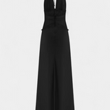 Vestido Largo Ashanty con Escote Halter y Cintura de Encaje Transparente
