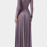Vestido Largo Plisado Raisa con Escote en V Profundo