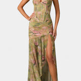 Amryn - Vestido Maxi Floral Asimétrico con Volantes