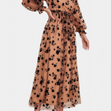 Vestido Maxi de Encaje Floral Iolanda con Mangas de Linterna