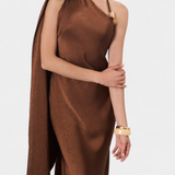 Vestido Largo Asimétrico Robina en Bronce
