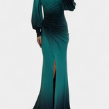 Vestido Maxi Julitta Ombre con Mangas Off-Shoulder
