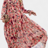 Vestido Maxi Floral Keti con Mangas Largas y Delicados Volantes